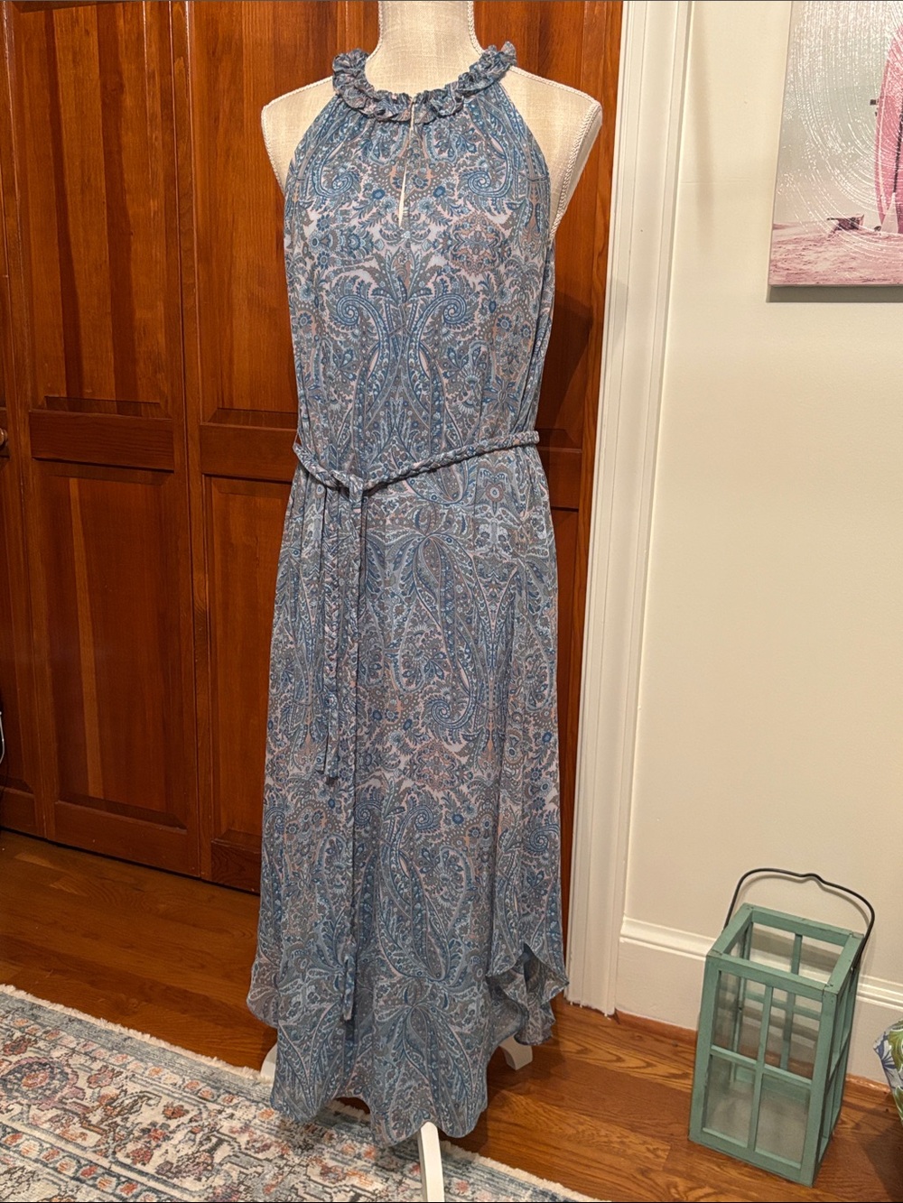 NWT Ramy Brook Blue Paisley High-Low Halter Maxi Dress